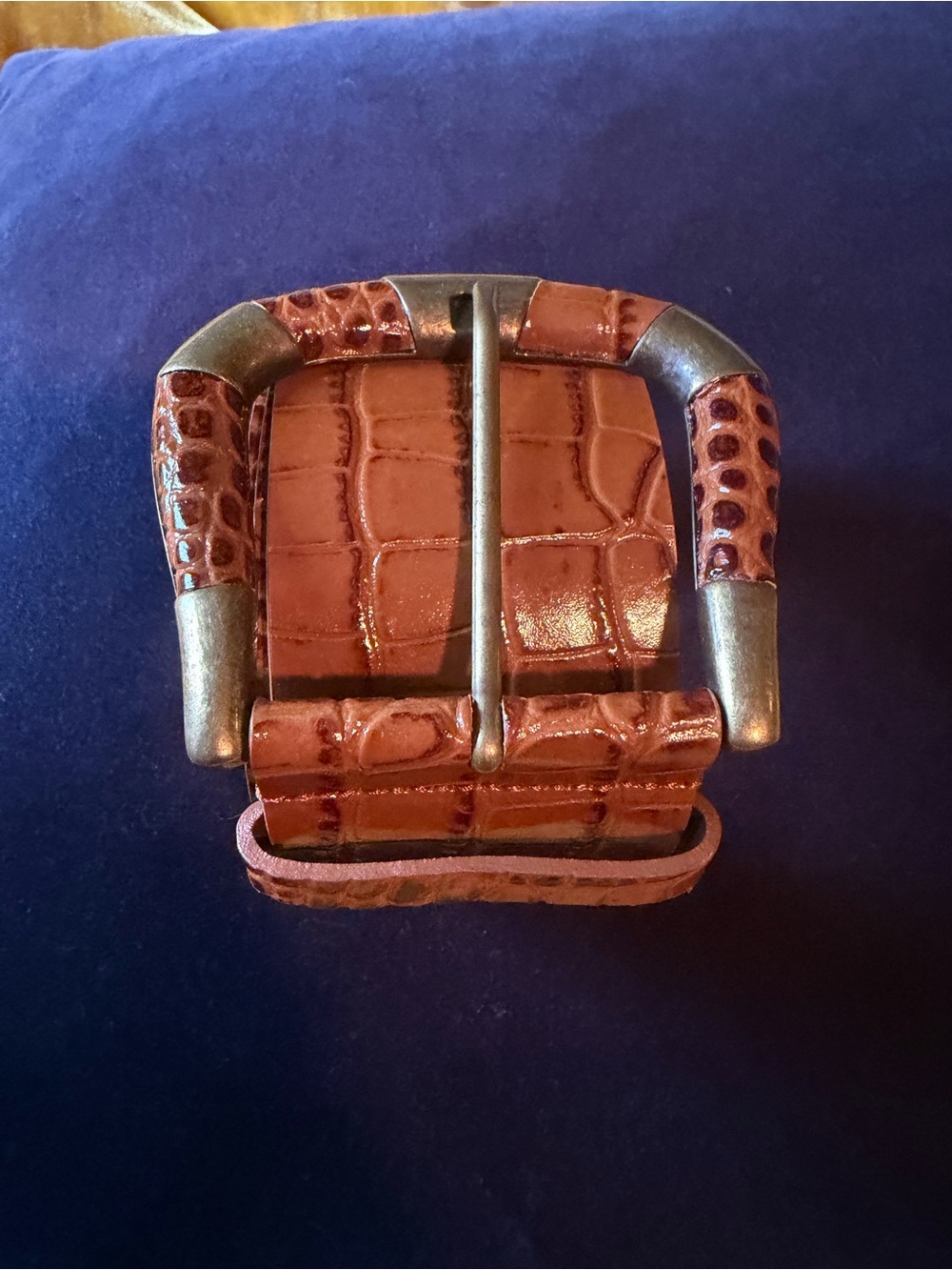 Sezane Brown Croc-Embossed Leather Belt - Rustic Accent